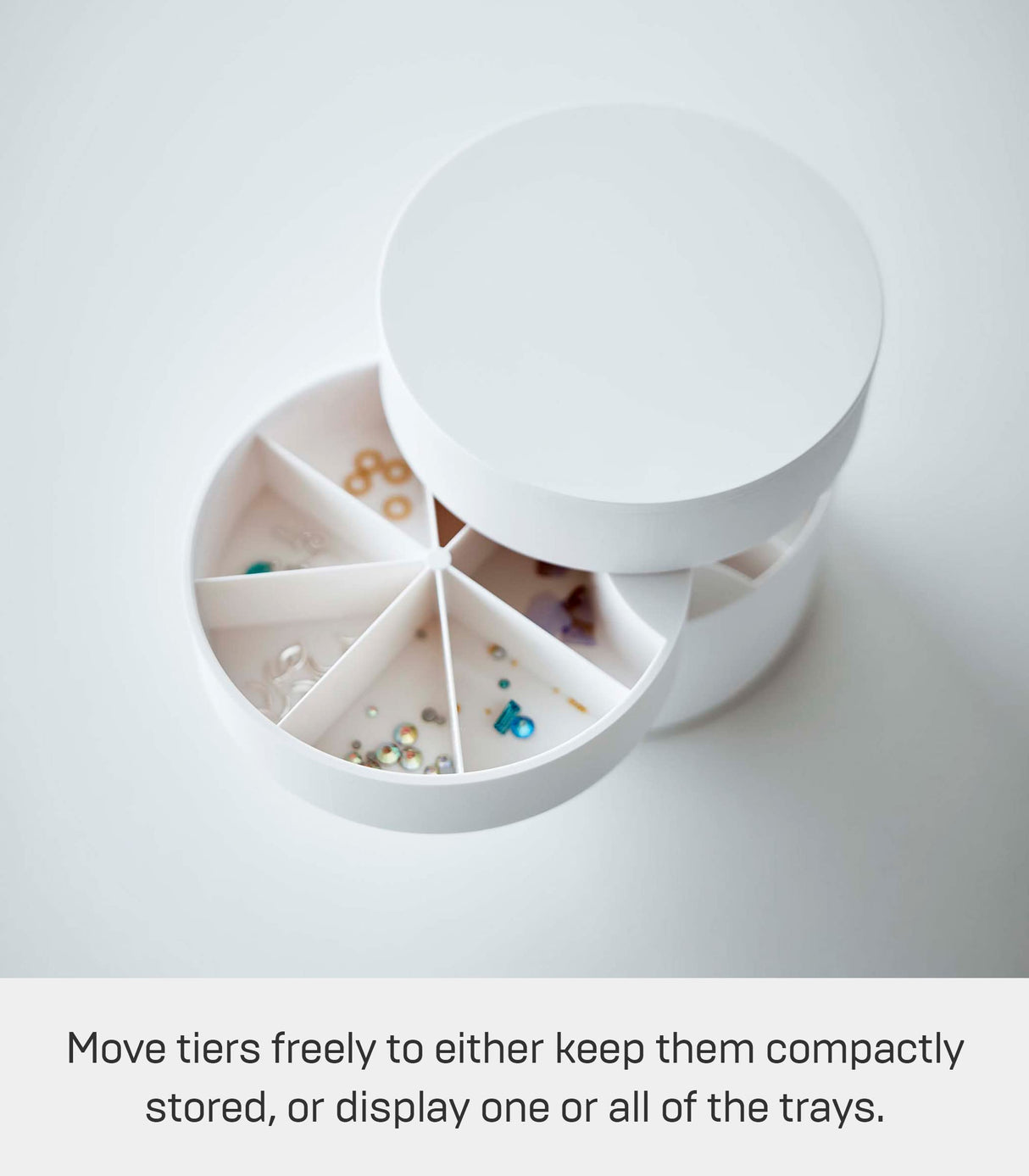 Yamazaki Home Tower Rotating Jewelry Organizer, 4-Tier Storage Box, Stacked Accessory Trays - Sectioned - Abs Plastic YAMAZAKI