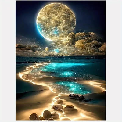 ZQEATRY Moon Diamond Painting Kits for Adults,DIY Moonlight Beach Diamond Art Kits,5D Full Drill Painting Kits with Arts and Crafts for Home Wall Decor 11.8 X 15.7Inch