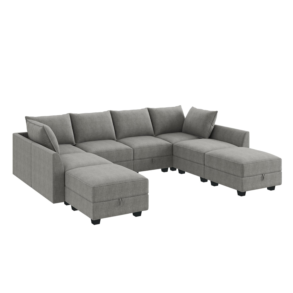 HONBAY Modular Couch with Storage U Shaped Modular Sectional Sofa, Convertible Modular Sectional Couch for Living Room, Grey HONBAY