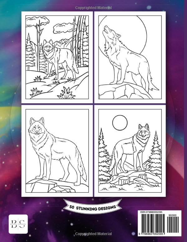 Wild Wolves Coloring Book for Adults and Kids: 50 Stress Relief Wolf Designs - Immerse in Nature's Untamed Beauty for Relaxation and Mindfulness Majosta
