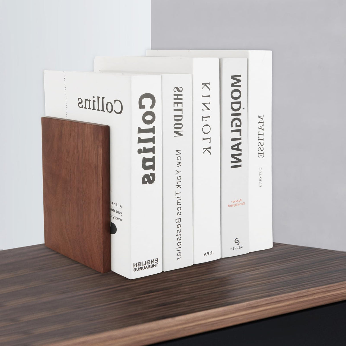 LOYORTY 2 Pair Walnut Book Ends, Large Bookends for Shelves, Wood Bookends for Heavy Books, Decorative Book Shelf LOYORTY