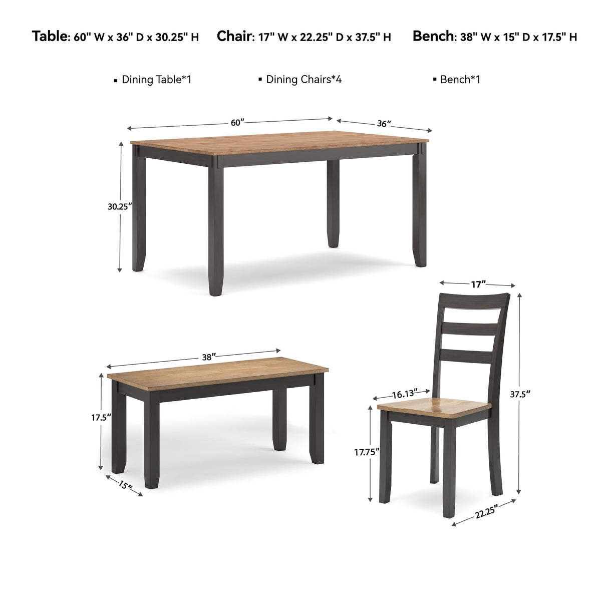 Signature Design by Ashley Gesthaven Casual Dining Table with 4 Chairs and Bench, Set of 6, Light Brown & Dark Brown Signature Design by Ashley