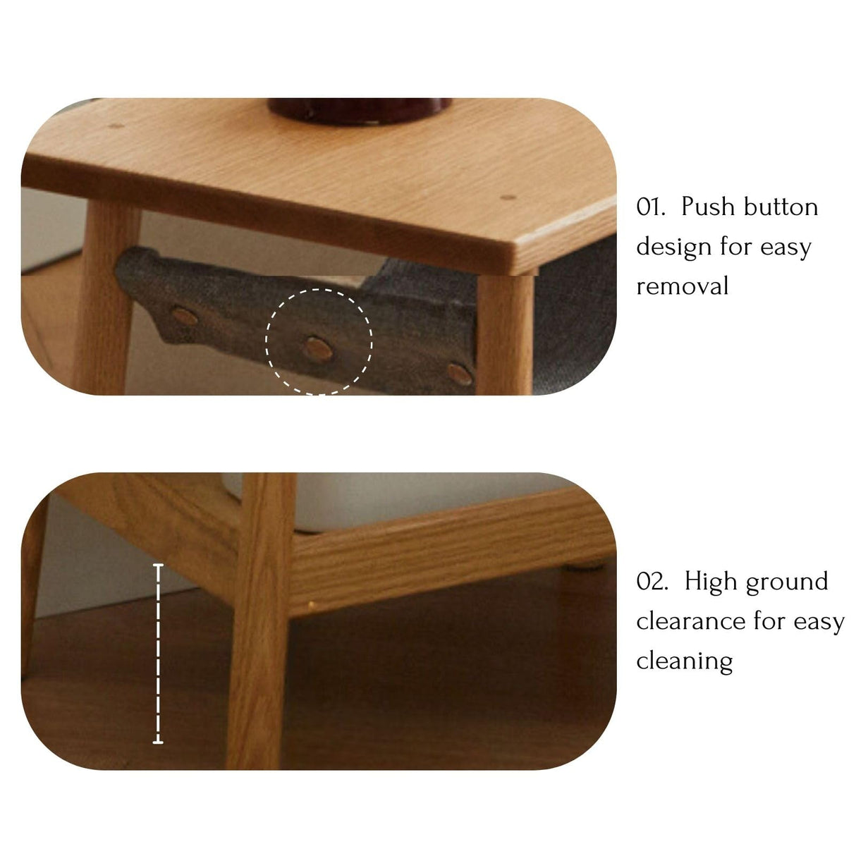 Vadisun Solid Oak Wood Nightstand with Storage Pocket – Modern Classic Side Table for Small Spaces, Log Color Bedside Table Vadisun