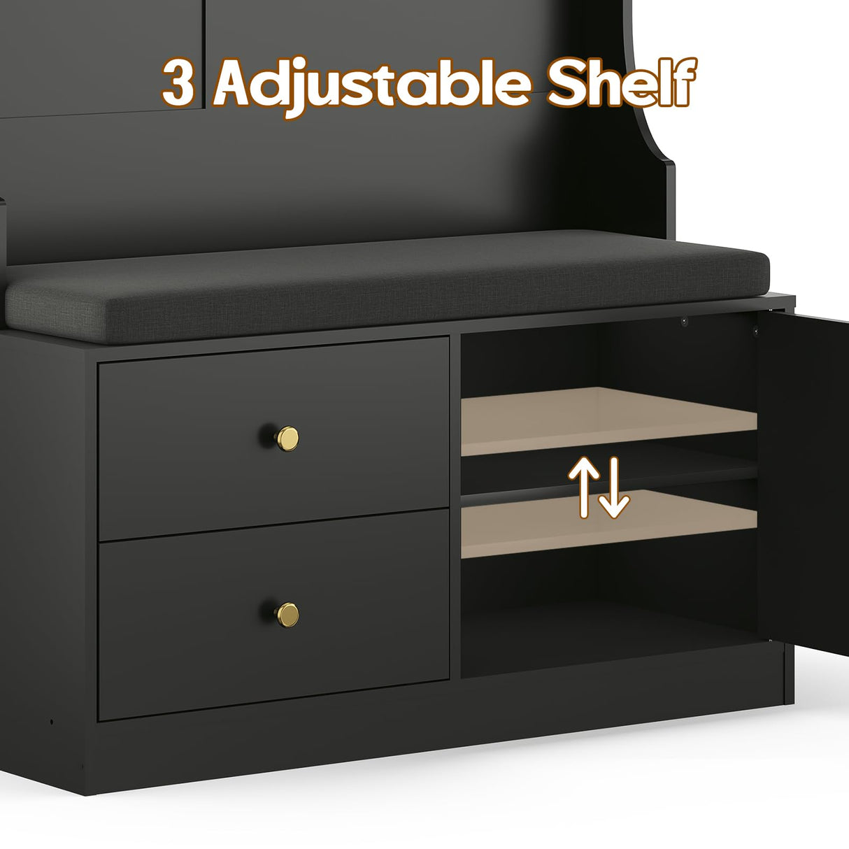 Soohow Hall Tree with Bench and Shoe Storage, Mud Room Bench with Storage and Seating, Hall Tree with Shoe Storage with 7 Hooks, 6-in-1 Farmhouse Hall Tree with Bench for Entryway, 70.9", Black Soohow