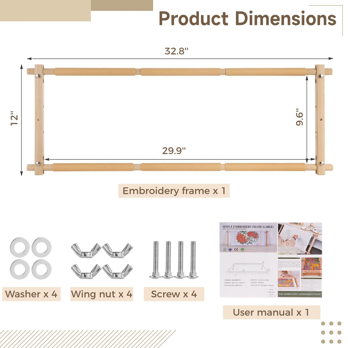 32.8 x 12 Inches Frames for Cross Stitch, Embroidery Scroll Wood Needlework Frame, Needlepoint Scroll Frame, Quilting Hoop Stand, Stitching Needlepoint Holder Tool Wooden Sewing Frame Tideme
