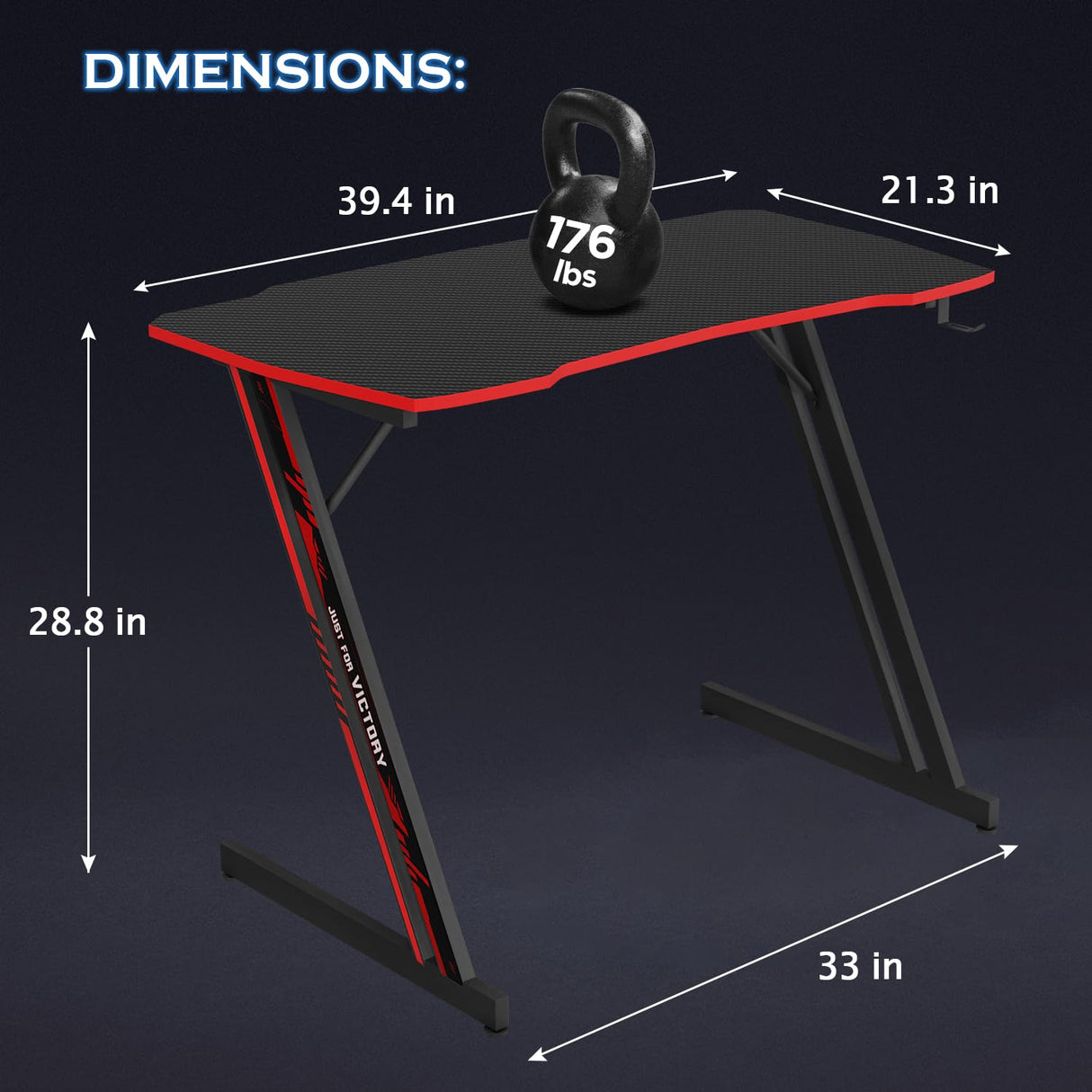 PayLessHere 39 Inch Z-Shaped Gaming Desk Computer Desk for Home Office with Headphone Hook Sturdy Workstation Table with Spacious Desktop,Red PayLessHere