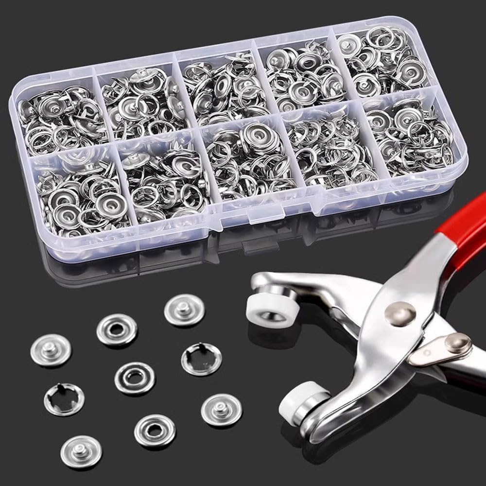 Snap Fasteners Kit - 100 Sets Metal Snaps Buttons with Fastener Pliers Press Tool - Perfect for DIY Crafts, Clothing Sewing, and Hats - Easy Installation for Fabric(9.5mm / 400 PCS) ZHUNIPINGAN