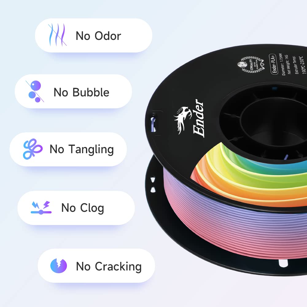 Creality 3D Printer Filament, PLA Plus Filament 1.75mm Rainbow, PLA Pro Toughness Upgraded Dimensional Accuracy +/- 0.03mm, 1KG Spool(2.2lbs) Ender PLA+ Filament for Most 3D Printer Creality
