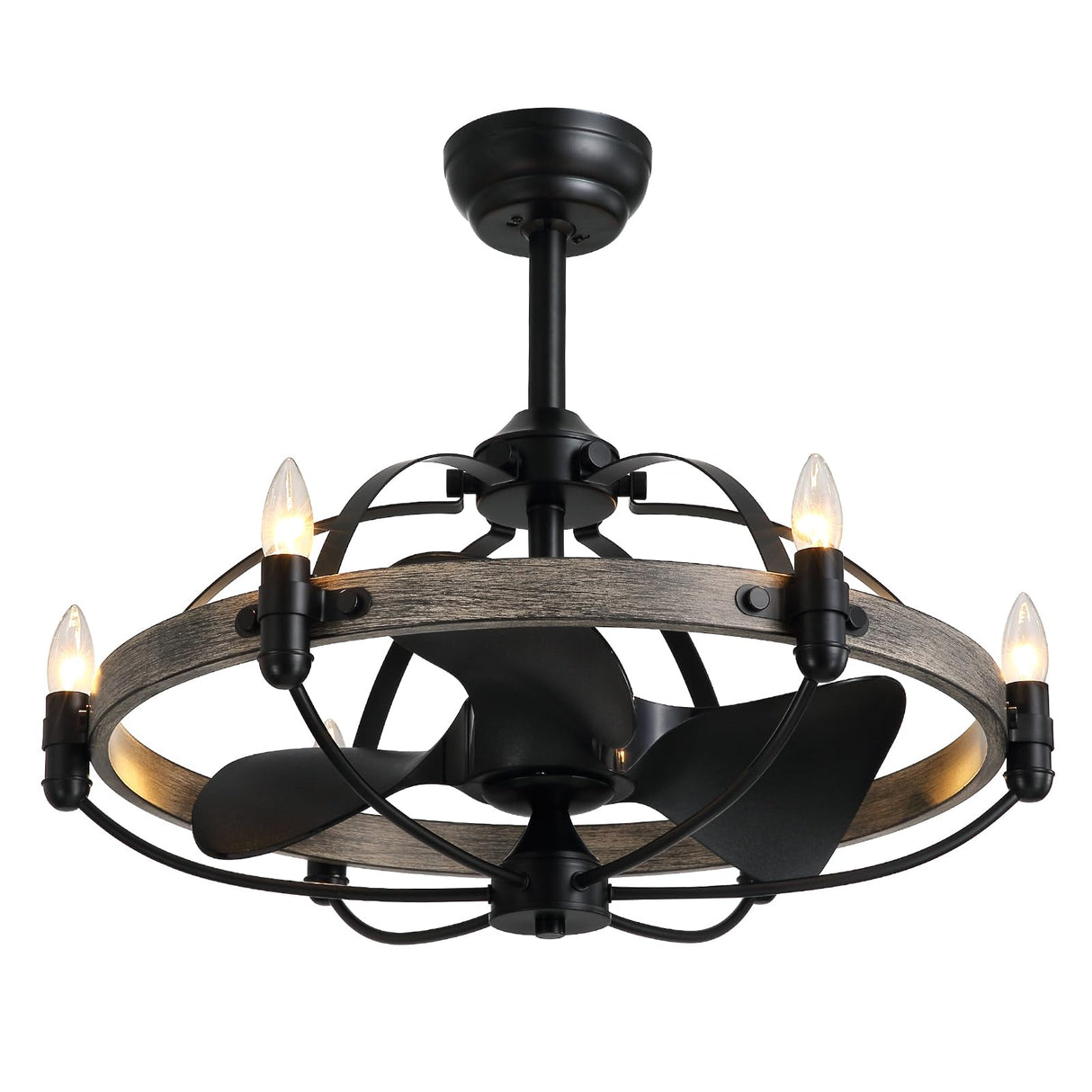 MOOONICHE 27'' Farmhouse Cage Ceiling Fan with Light Remote Control, Ash Brown Rustic Ceiling Fan with Lights,Vintage Chandelier Fan for Kitchen Dining Room Living Room MOOONICHE