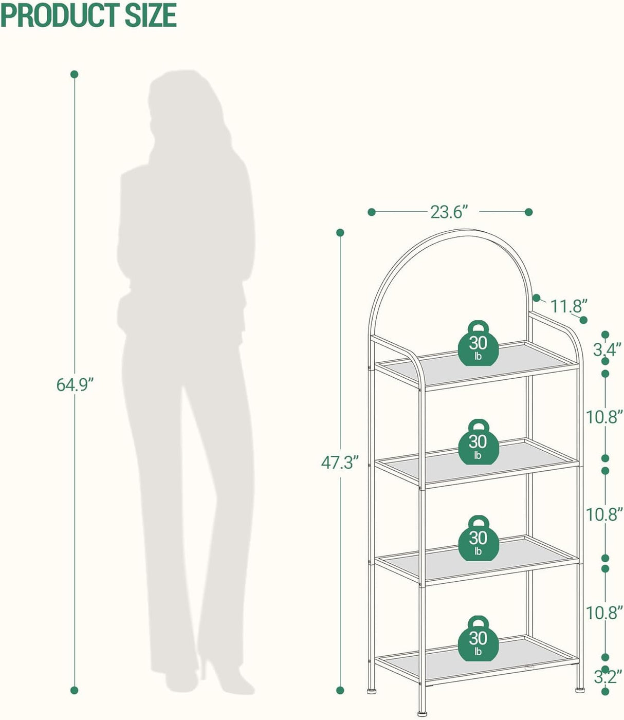 Hzuaneri Bookcase Bookshelf, Tempered Glass Bookshelves, Slim Shelving Unit for Bedroom, Bathroom, Home Office, Steel Frame, 4 Tier Gold BC21499G Hzuaneri