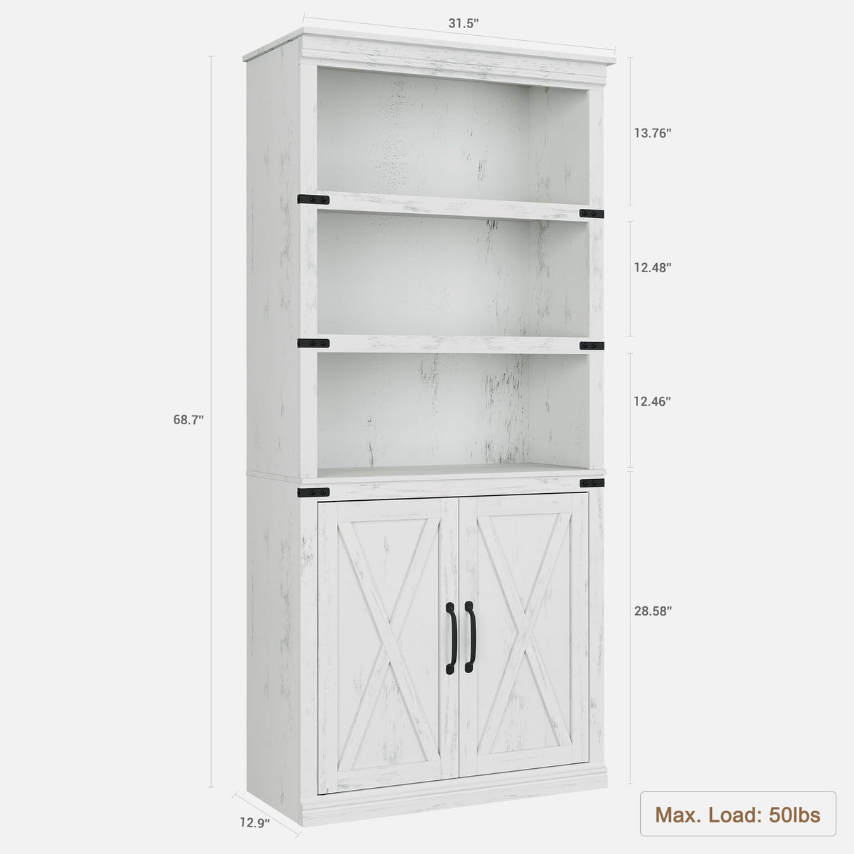 GAOMON Farmhouse Bookcases with Doors, 5 Tier Bookshelf with Storage, 70 inch Tall Bookshelf and Bookcase, Wooden Storage Cabinet for Living Room, Home, Office, Bedroom (White) GAOMON