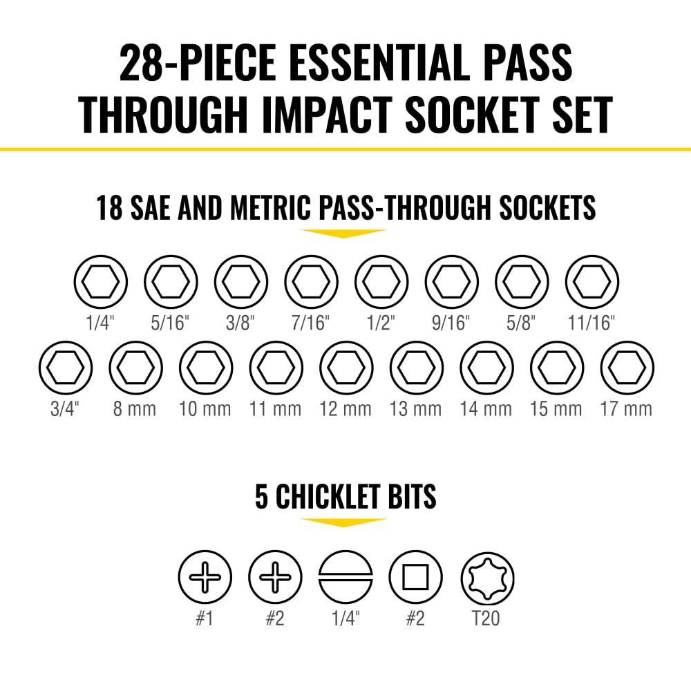 Klein Tools 65400KNECT KNECT Essential Pass Through Impact Socket Set, SAE and Metric, 90-Tooth Ratchet, MODbox Case, 3/8-Inch Drive, 28-Piece Klein Tools