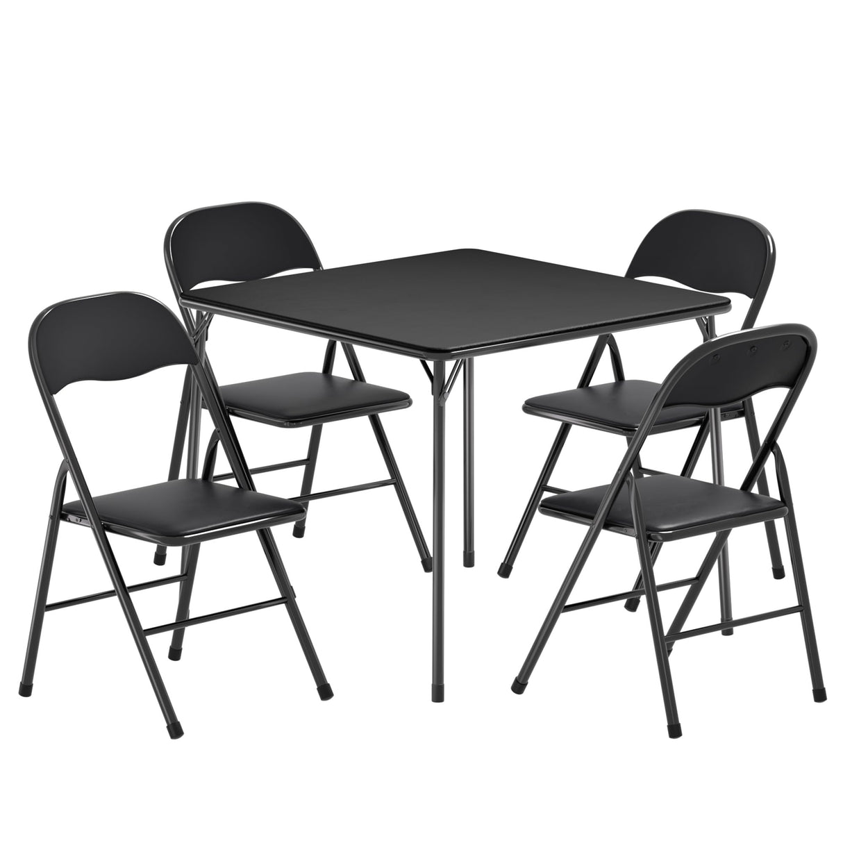 VECELO Folding Card Table and Chair Set of 5 Foldable with Padded Upholstery Tabletop, Metal, Black VECELO
