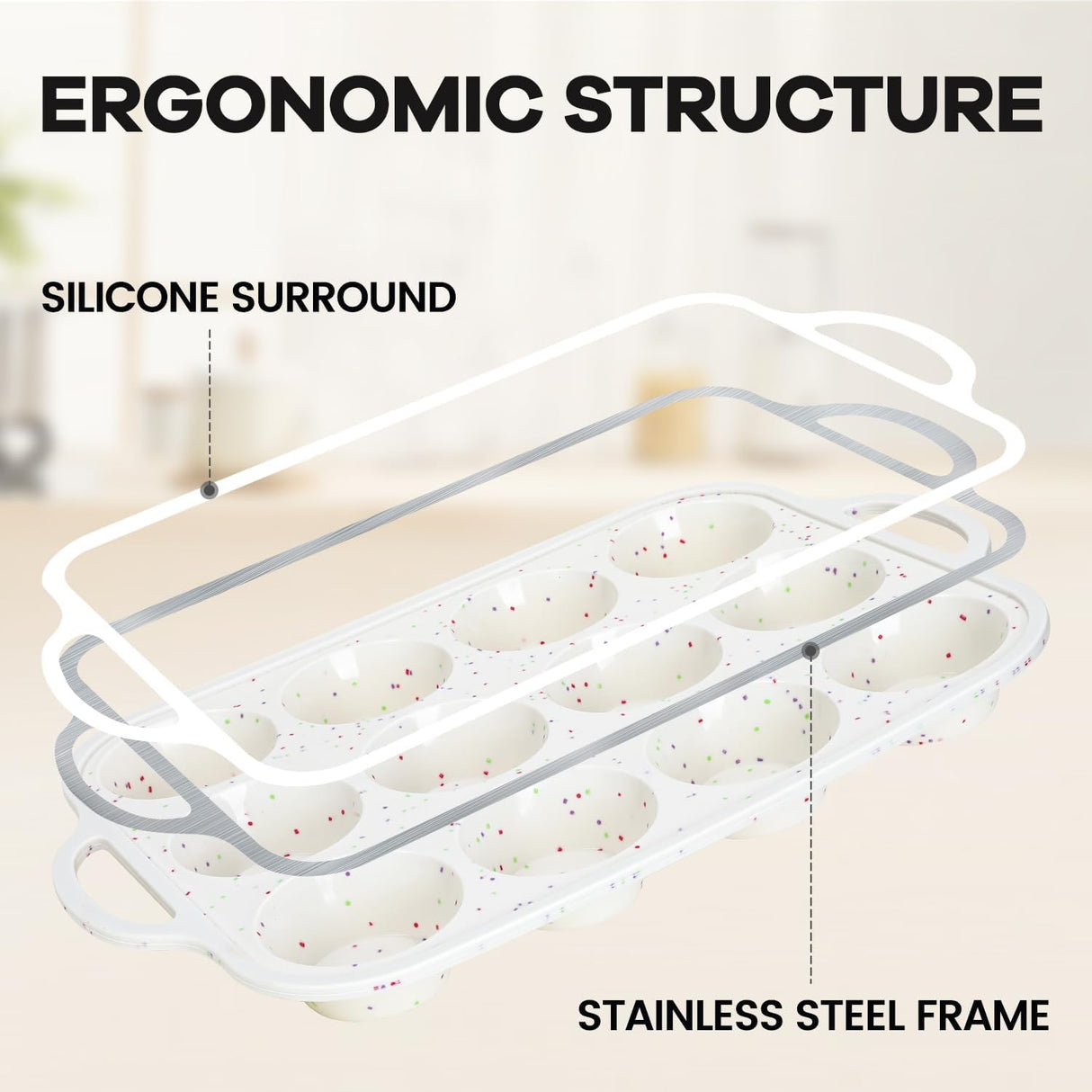 Silicone Muffin Pan with Metal Reinforced Frame - Muffin Pan for Homemade Muffins, Cupcakes, Muffin Cakes, and Bread, Oven and Dishwasher Safe - 12 Cup 1 Pack Fimary