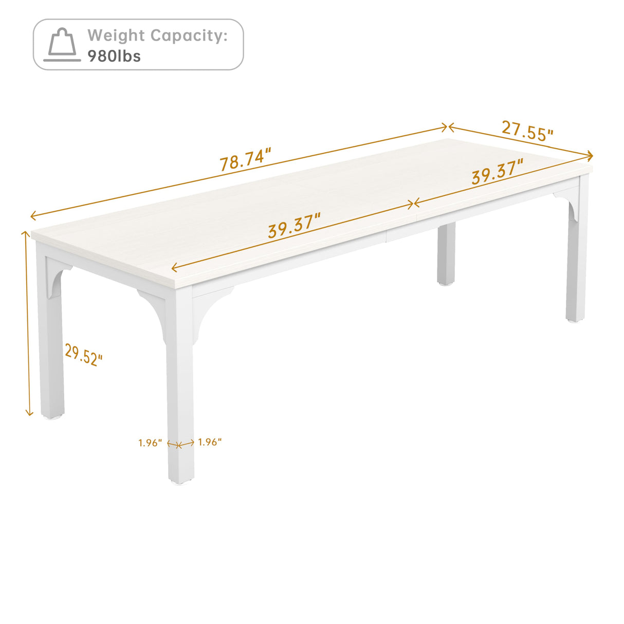 6.56 FT Conference Table, Super Sturdy Large Rectangle Meeting Seminar Table for 6-8 Person, Long Business Tables, 1 Pc White Trggivs