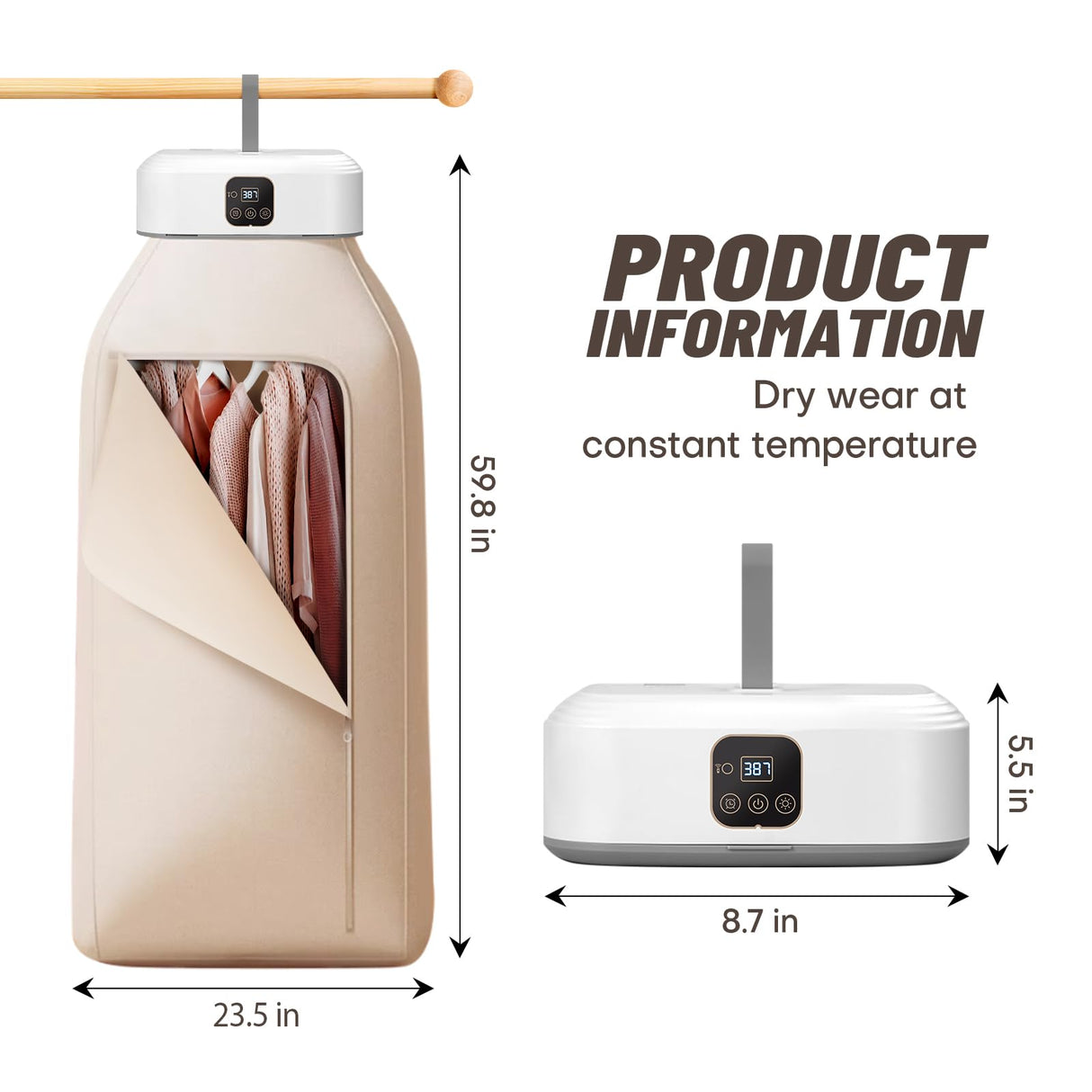 Portable Clothes Dryer,Mini Laundry Dryers with Remote Control, Small Compact Foldable Electric Drying Machine with Dry Bag for Travel,RV, Home,Apartment Rolitwils