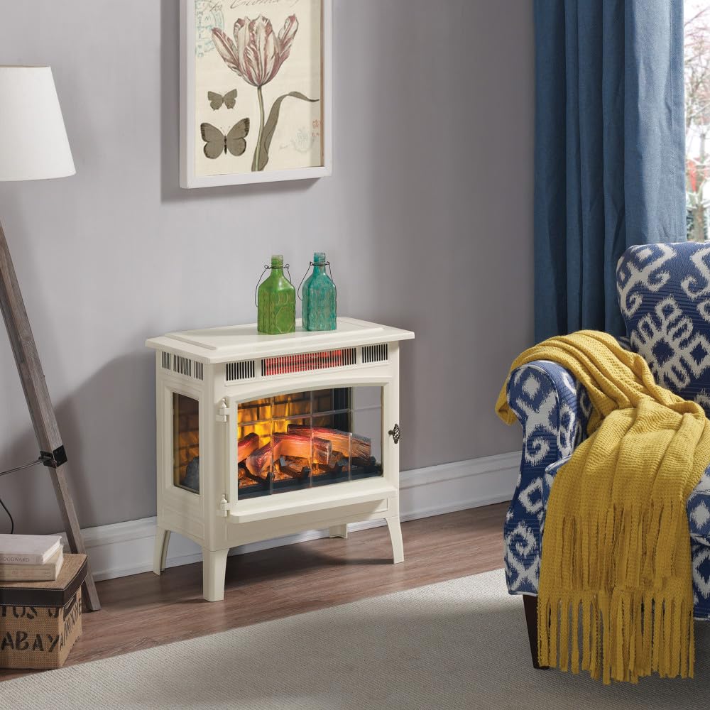 duraflame Freestanding Electric Fireplace Stove Heater with 3D Flame Effect for 1,000 Sq. Ft. Room, Cream Duraflame