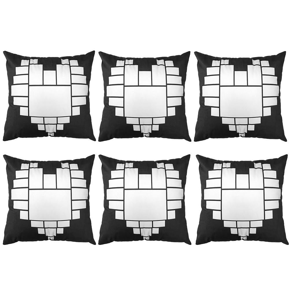 Subtransfer 6 Pack Sublimation Pillow Case Heart Pillow Covers 16x16 Double Sided Sublimation Blank Panel Pillow Case (6 Pack A) Subtransfer