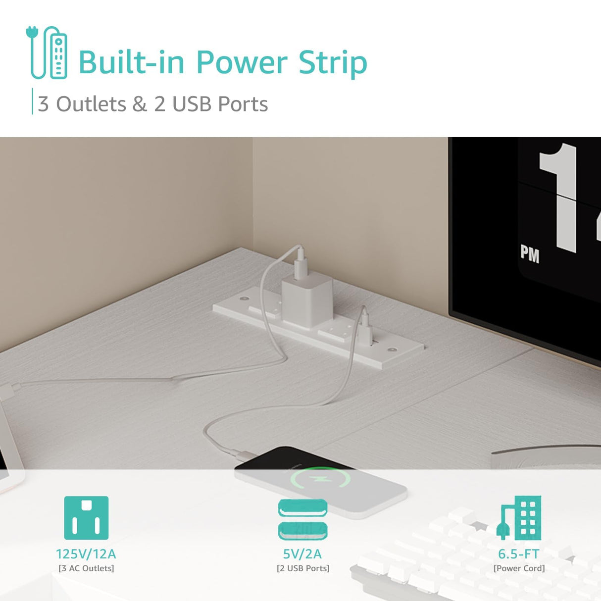 Lufeiya White L Shaped Computer Desk with Power Outlet Shelves, 47 Inch Corner Desk for Home Office Bedroom, L-Shaped Study Writing Working PC Desks, White Lufeiya