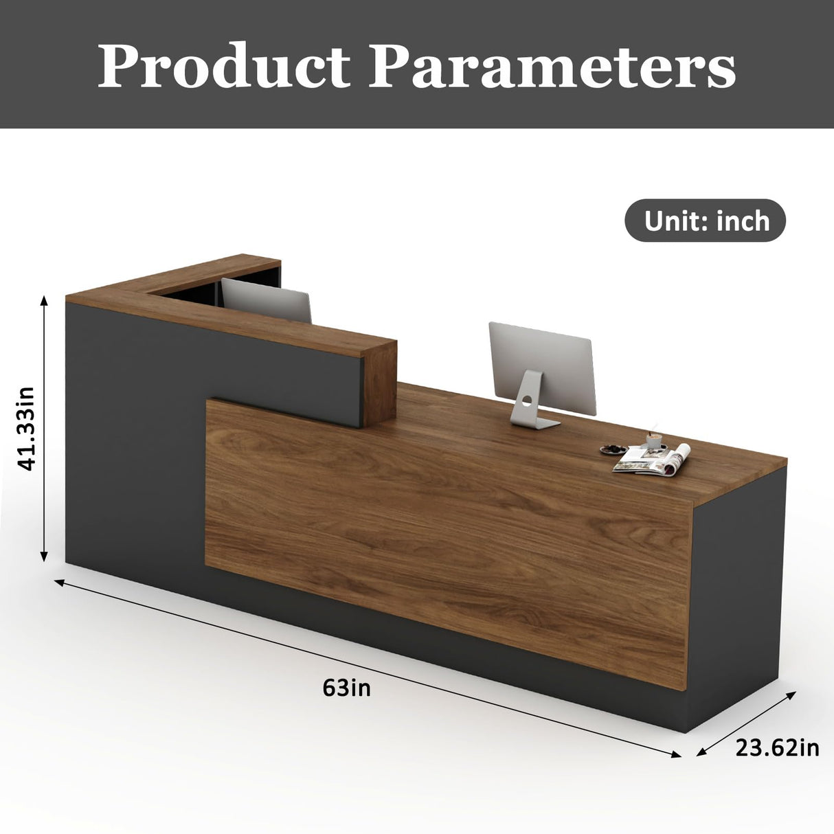 YTElantivo L-Shaped Reception Desk with Counter and Lockable Drawers and Storage,Modern Front Desk Reception Counter for Checkout, Lobby, Beauty Salon (Iron Grey_D, Right_63*24 * 41IN) YTElantivo