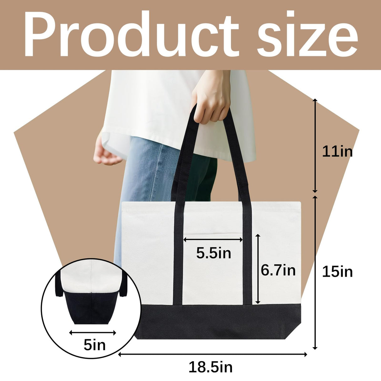 OKBA 10 PCS Stylish canvas tote bags for women,blank large size tote bag With zipper,sublimation tote bag with pockets OKBA