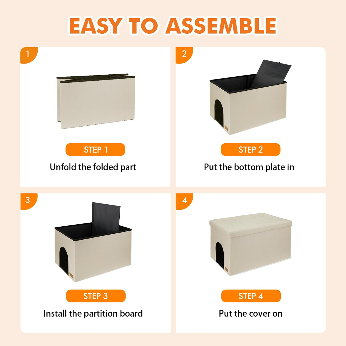 Zerbuger Cat Litter Box Enclosure Furniture for Odor Control, Hidden Cabinet Cats Litter Ottoman with Flip-Up Lid,Cat Litter Box Bench with Storage Space, Dog Proof (Cream, Large) Zerbuger