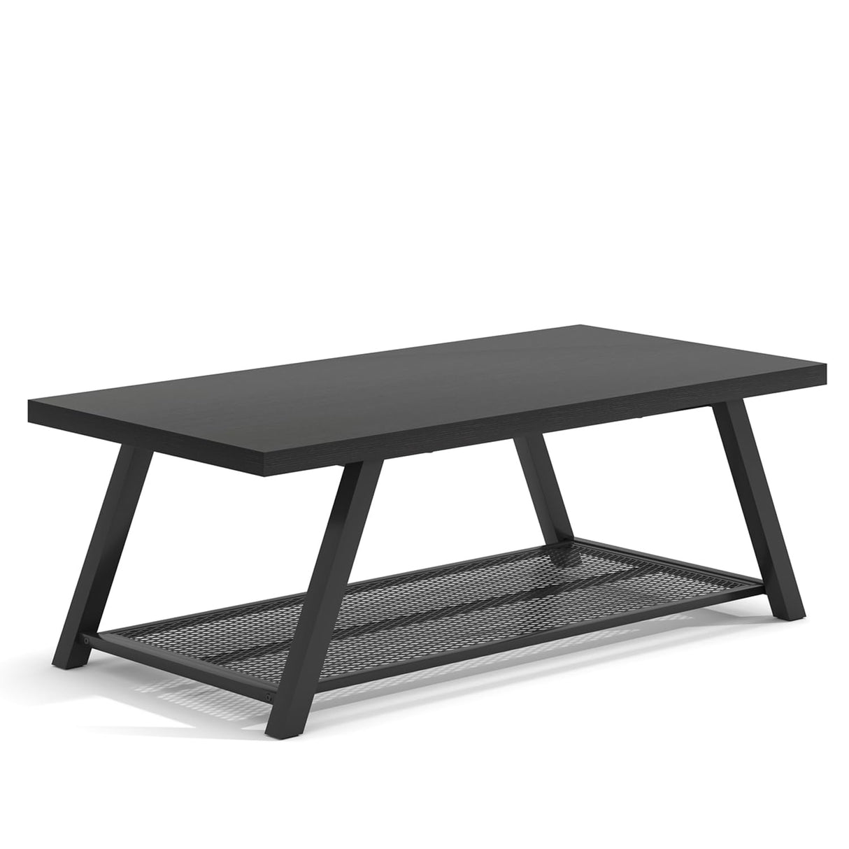 FOLUBAN Black Coffee Table, Modern Rustic Wood and Metal Living Room Table with Storage Shelf, Industrial Rectangle Cocktail Tea Table, 47 Inch