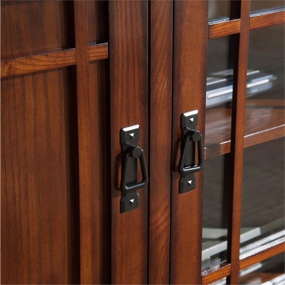 Leick Home 82350 Solid Wood Mission Oak Three Door TV Stand For 55" TVs Universal TV Console Living Room Storage Shelves Entertainment Center, Mission Oak Leick Home