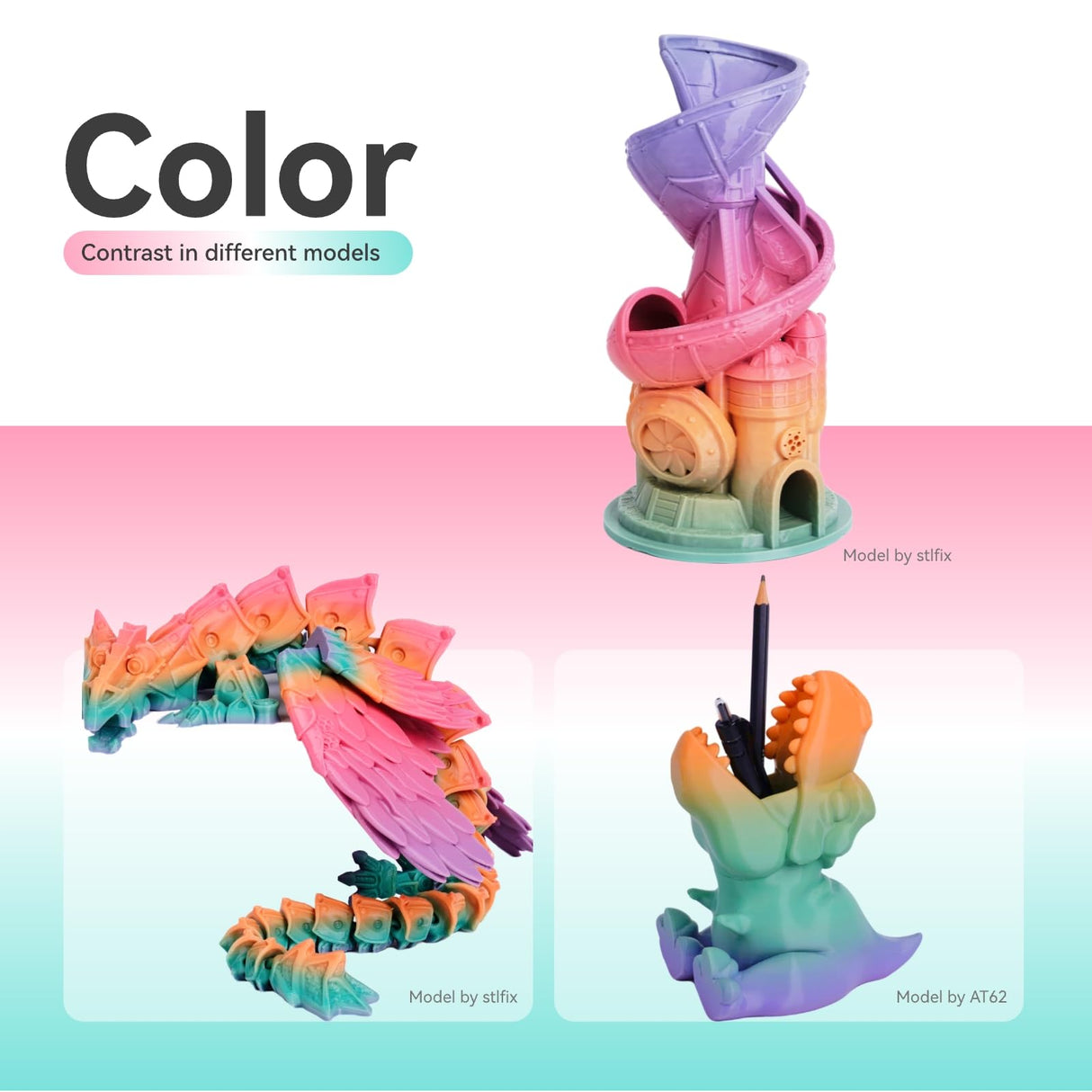 Conjure PETG Rainbow 3D Printer Filament, Candy Rainbow Green Pink Yellow Pureple Orange 1.75mm Christmas 3D Printing Filament 1KG/2.2lb chitu systems