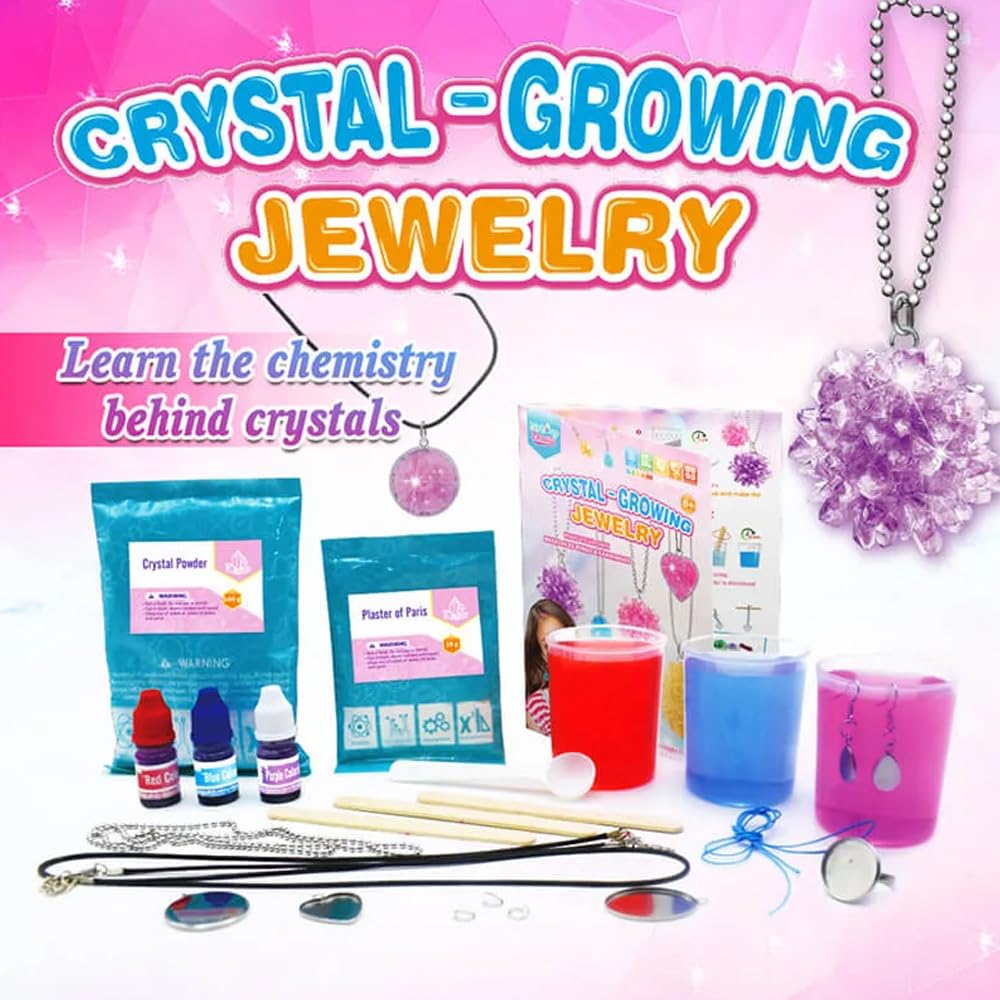 LIVEVIE Crystal Growing Jewelry Kit, Create 6 Jewelry Pieces for Kids - DIY Sparkling Pendants, Necklaces & Earrings Educational Science Kit for Hands-On Learning & Creativity LIVEVIE