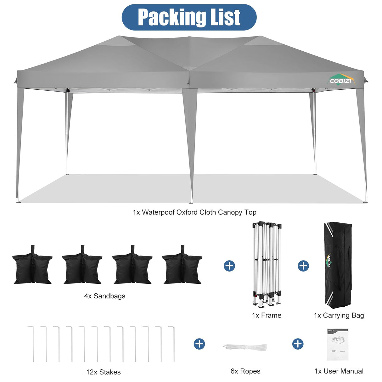 COBIZI Canopy 10x20 Pop Up Canopy Tent 10x20ft Waterproof Party Tent Ez Up Canopy Tents for Parties Wedding Outdoor Commercial Event Gazebo Portable Instant Tent for Backyard Camping Carport(Gray. COBIZI