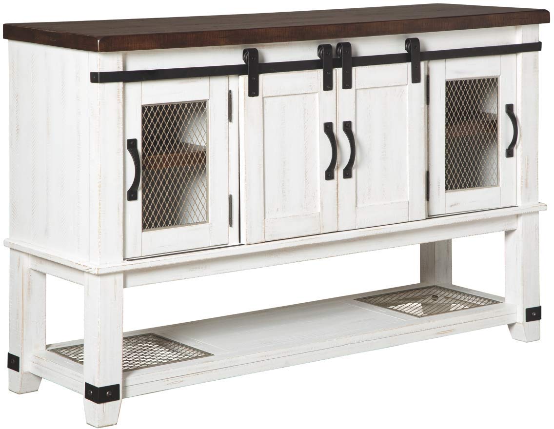 Signature Design by Ashley Valebeck Farmhouse Dining Room Server or Buffet, White & Brown Signature Design by Ashley