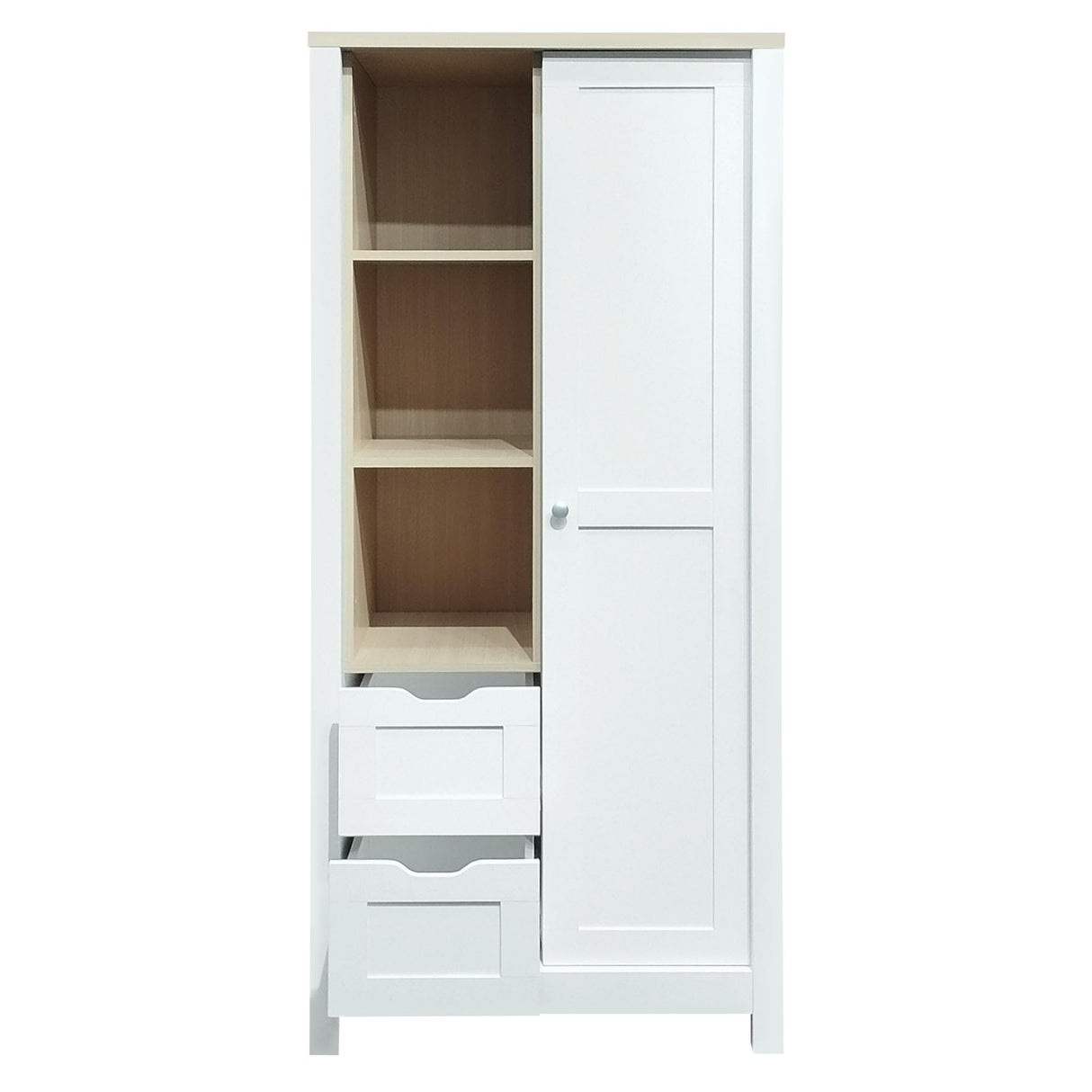 XDOUT Armoire Wardrobe 1 Sliding Door and 2 Drawers, Clothes Cabinet with Hanging Rod, Freestanding Wooden Closets Organization for Bedroom, 31.4″x20.6″x68.3″, White XDOUT