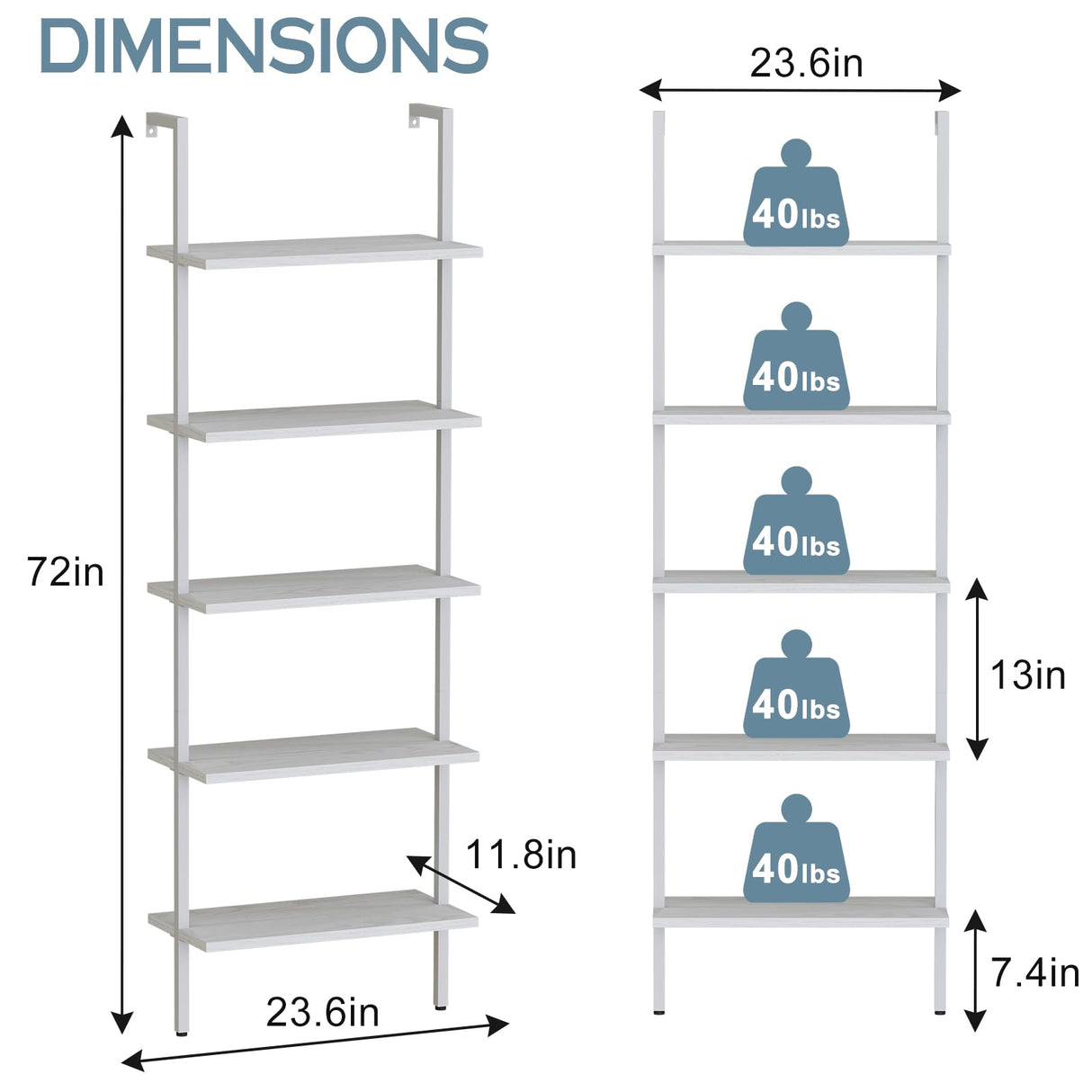 Aboxoo 5-Tier White Ladder Shelf - Industrial Wood Rack for Books, Plants & More aboxoo