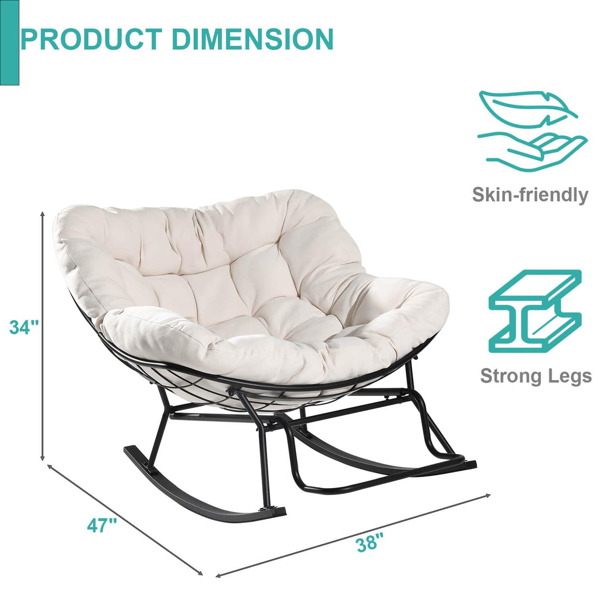 Rocking Chair Nursery, Ergonomic Papasan Chair with Soft Thick Cotton Cushion, Comfy Sofa Recliner Egg Chair for Living Room, Bedroom, Reading Room, Lounge Amarfly