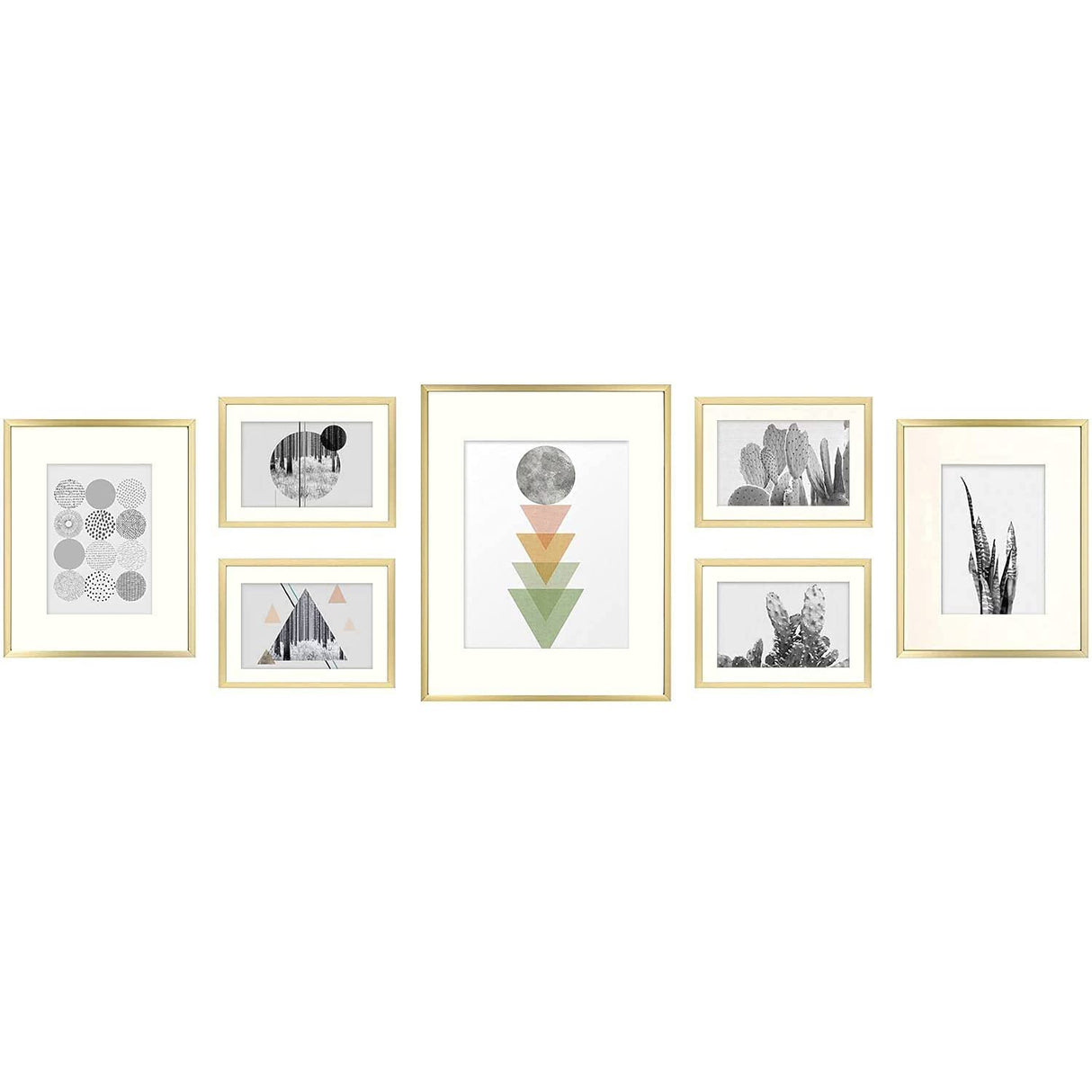 Golden State Art, 7 Pack, One 11x14, Two 8x10, and Four 5x7 Pictures. Aluminum Photos Frame for Wall or Tabletop Display (Gold) Golden State Art