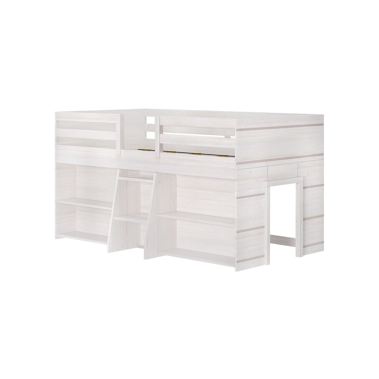 Max & Lily Modern Farmhouse Low Loft Bed, Twin Bed Frame for Kids with 2 Bookcases, White Wash Max & Lily