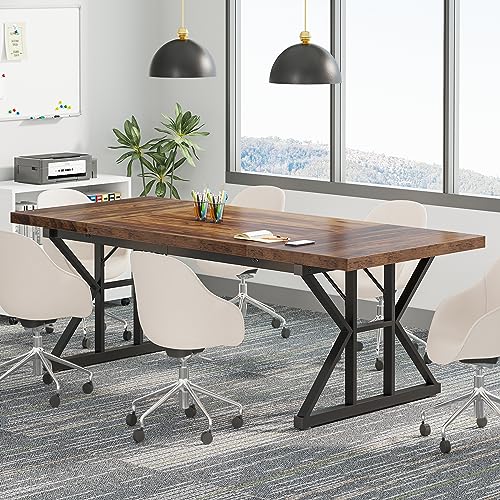 Tribesigns 6FT Conference Table, 70.86 L x 31.49 W x 29.52 H Inches Rectangle Meeting Room Table, Rustic Wood Seminar Table Executive Desk for Office, Conference Room (Black) Tribesigns