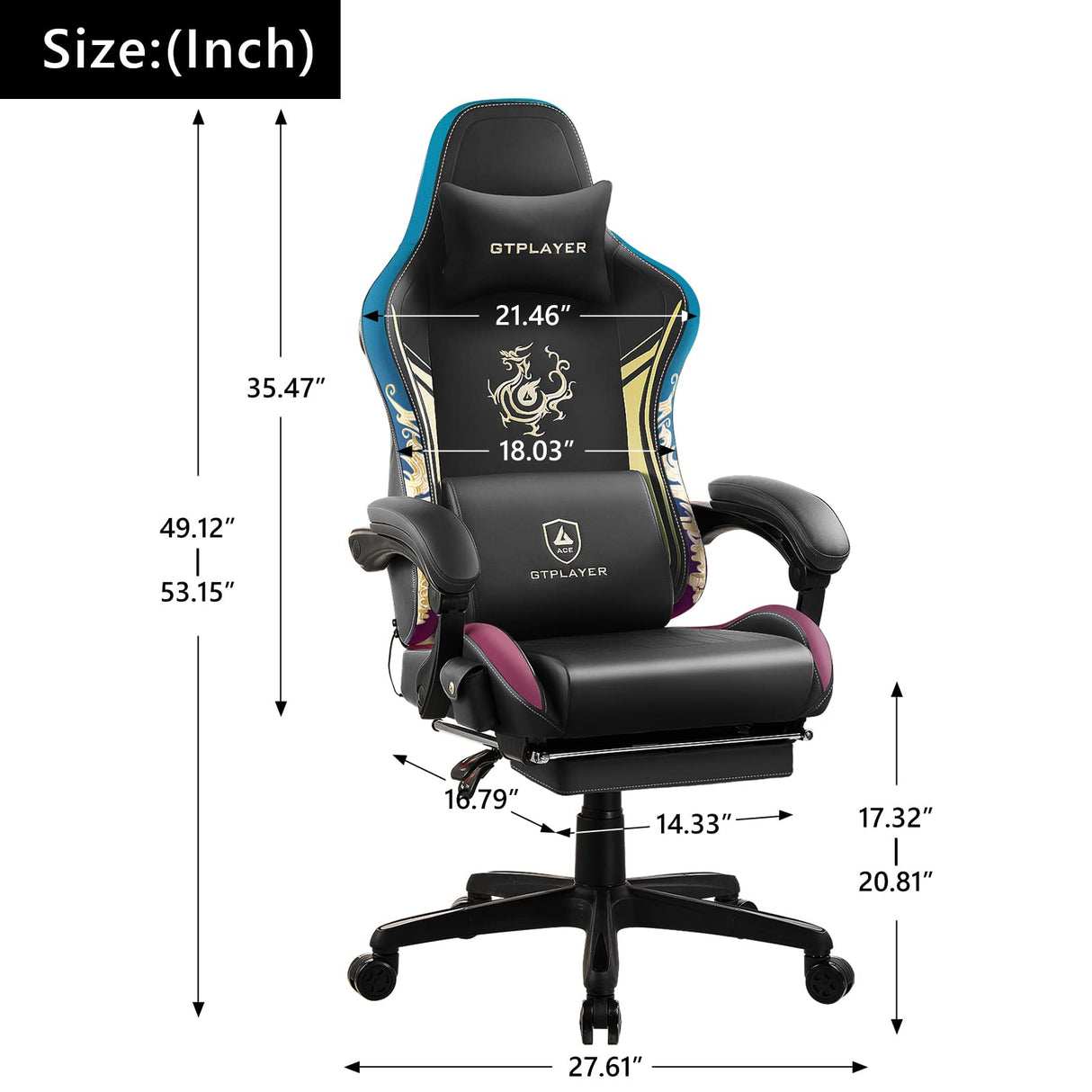 GTPLAYER Gaming Chair with Bluetooth Speakers and Footrest, Dragon Series Video Game Chair ,Heavy Duty Ergonomic Chair,Esports Gaming Chair,Computer Office Desk Chair by GTRACING(Black) GTPLAYER