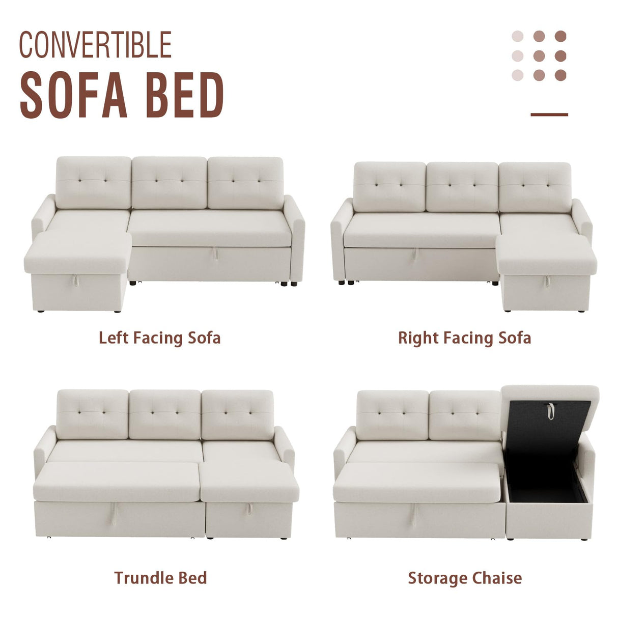 IULULU L Shaped Sectional Sofa, Convertible Sleeper Boucle Couch with Pullout Bed, Storage Chaise, 2 in 1 Pull Out Couch for Living Room, Apartment, White IULULU