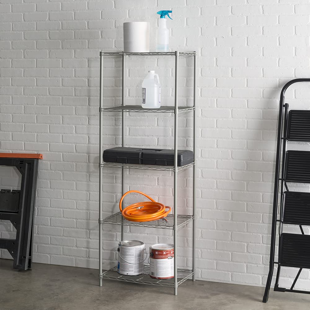 Home Basics Wire Shelving Storage Unit (5 Tier, Grey) Home Basics
