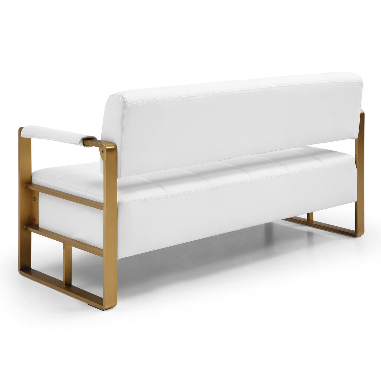 PBOGHLRD 57.9" Modern Leather Loveseat Sofa, Upholstery Faux Bonded Leather Accent Futon Couch with Metal Square Arms for Living Room, Office, Apartment (White) PBOGHLRD