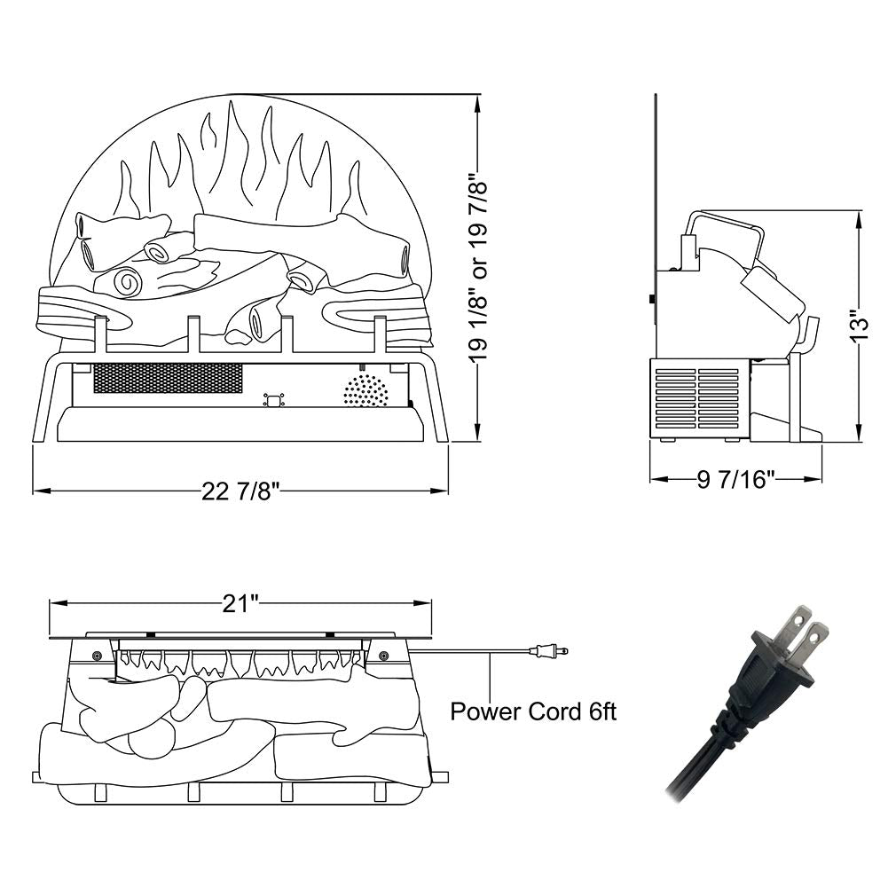 LegendFlame 23" W Free Standing Electric Fireplace Log Set (EF290), Fireplace Insert, Heater 750W/1500W, Crackling Sound, Remote Control Legend Flame