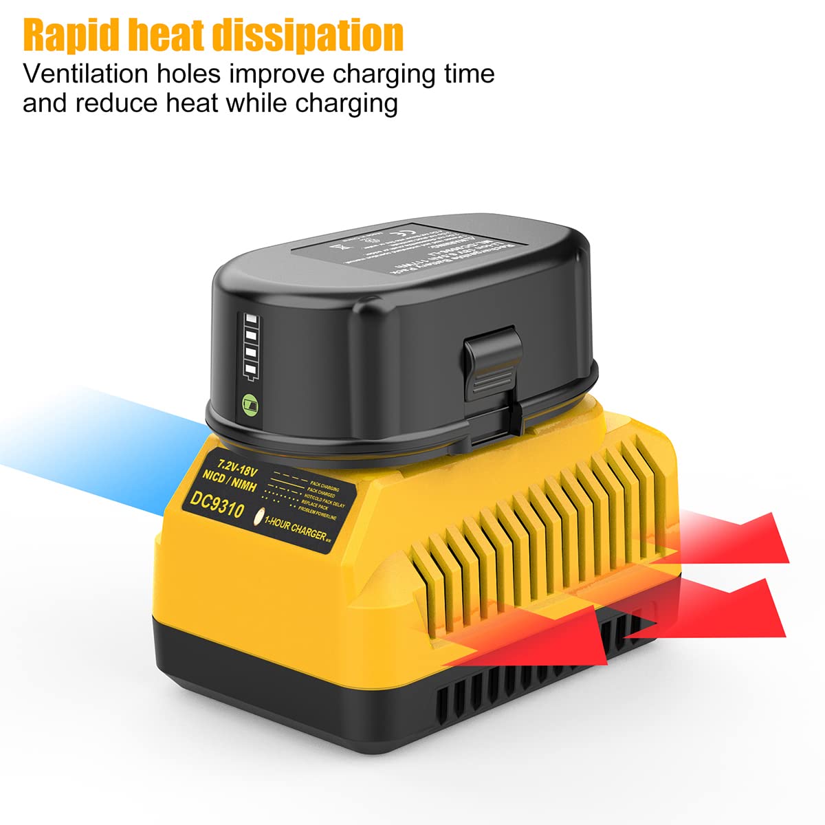 AYTXTG 6.5Ah Lithium Battery Replace for Dewalt 18V XRP Ni-Cad Battery DC9096 DC9098 DC9099 DE9039 DE9095 + DC9310 Fast Charger for Dewalt 7.2V-18V XRP NI-CD NI-MH Battery AYTXTG
