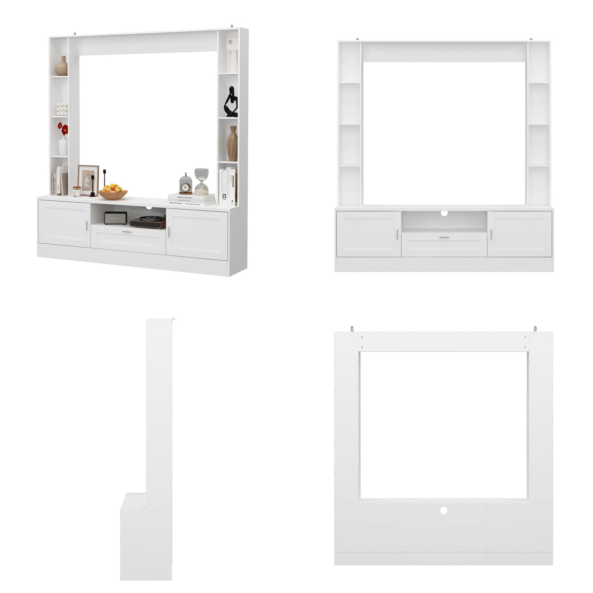 ROMSHINE 70.9" W Wall Unit TV Stand with Storage Shelf, Modern TV Console with 4-Tiers Shelf Bookcase, Entertainment Center with Drawers and Rack for Living Room, White ROMSHINE