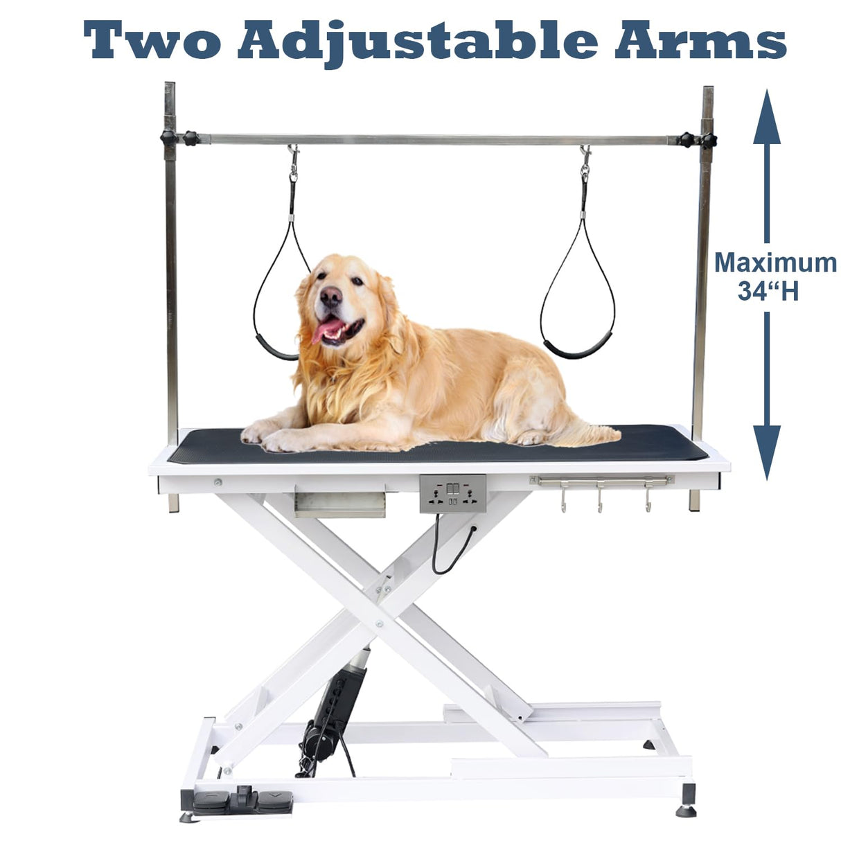 50 inch Professional Electric Dog Grooming Table - Height Adjustable Pet Grooming Table w/Grooming Arm, Anti Slip Tabletop & Powerful Motor, Heavy Duty Dog Grooming Station, White Ufyerutg