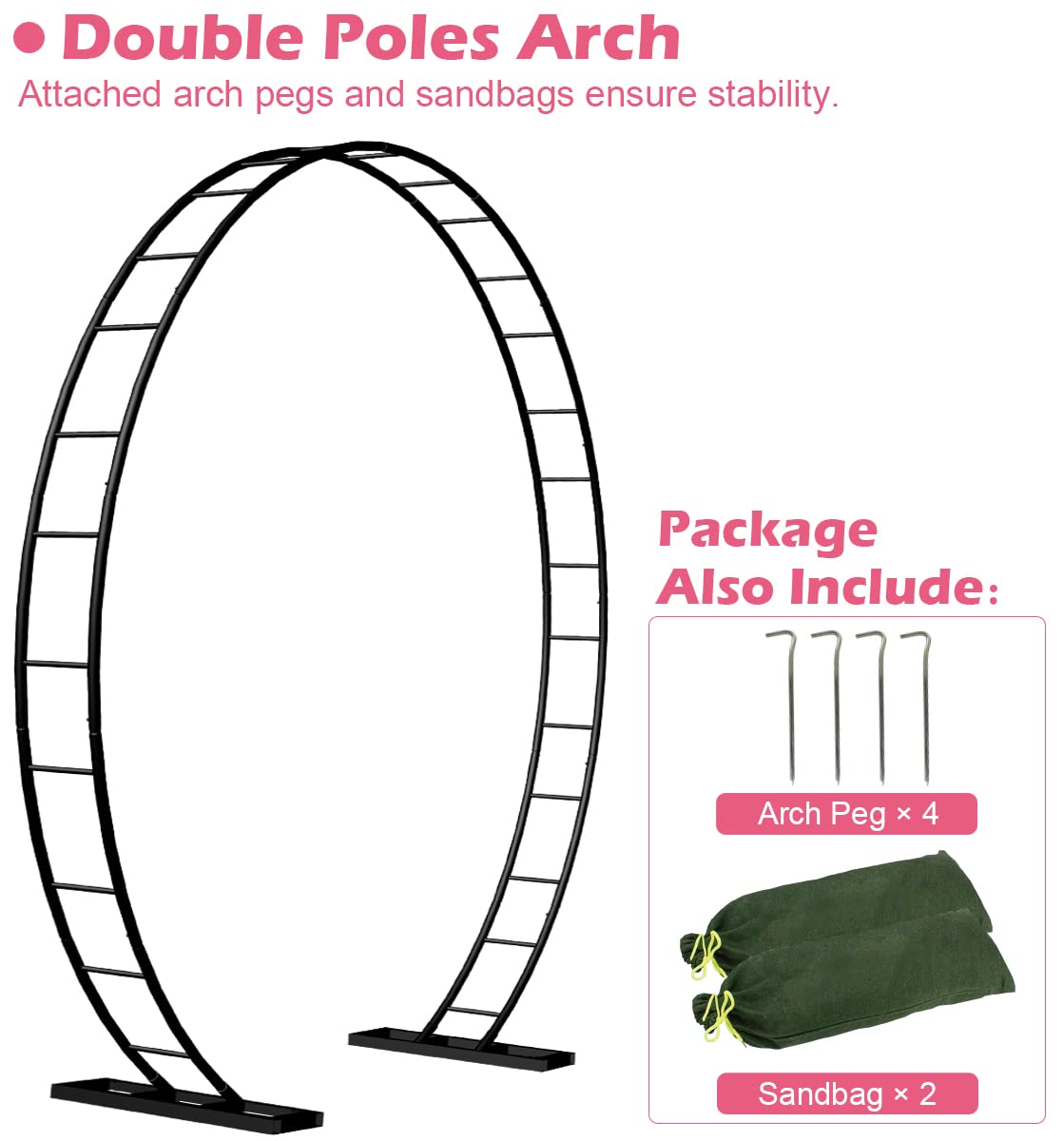 Queension Extra Large Wedding Arch for Ceremony 8.5Ft Wide 7.4Ft High, Metal Balloon Arches Backdrop Stand with Base for Party Supplies, Outdoor Garden Trellis for Climbing Plant, Round Frame, Black Queension