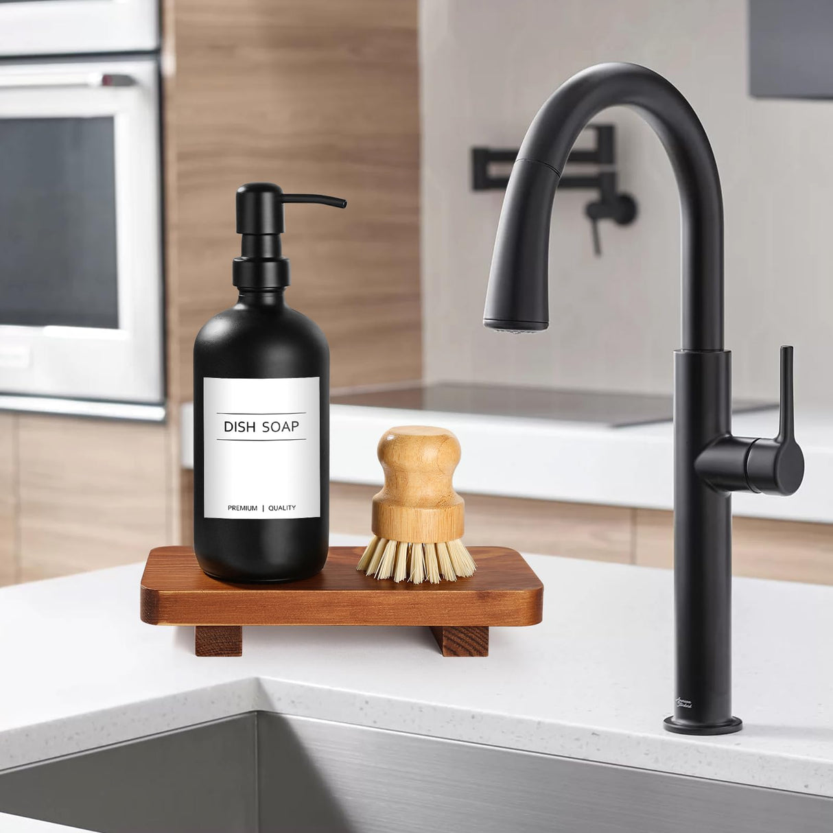 KASUNTING Small Wood Tray Pedestal Stand Farmhouse Bathroom Decor Decorative Wooden Riser Kitchen Soap Dish Holder/Tray for Vanity, Counter, Sink Kasunting