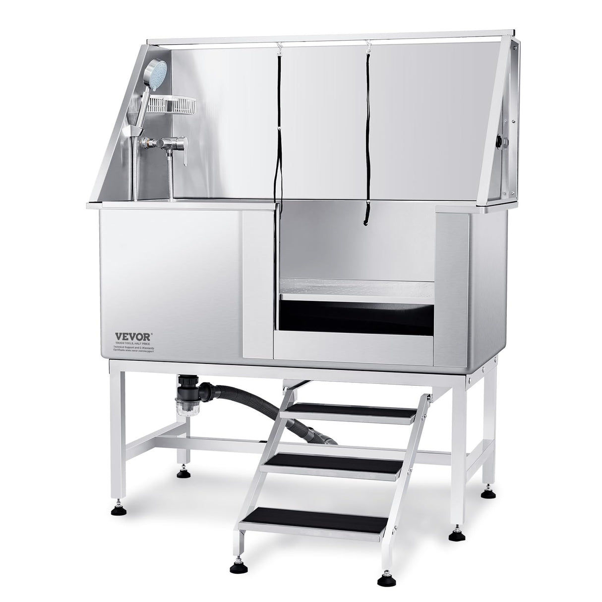 VEVOR 50" Pet Dog Bathing Station w/Stairs, Professional Stainless Steel Dog Grooming Tub w/Soap Box, Faucet,Rich Accessory, Dog Bathtub for Large,Medium,Small Pets, Washing Sink for Home Right VEVOR