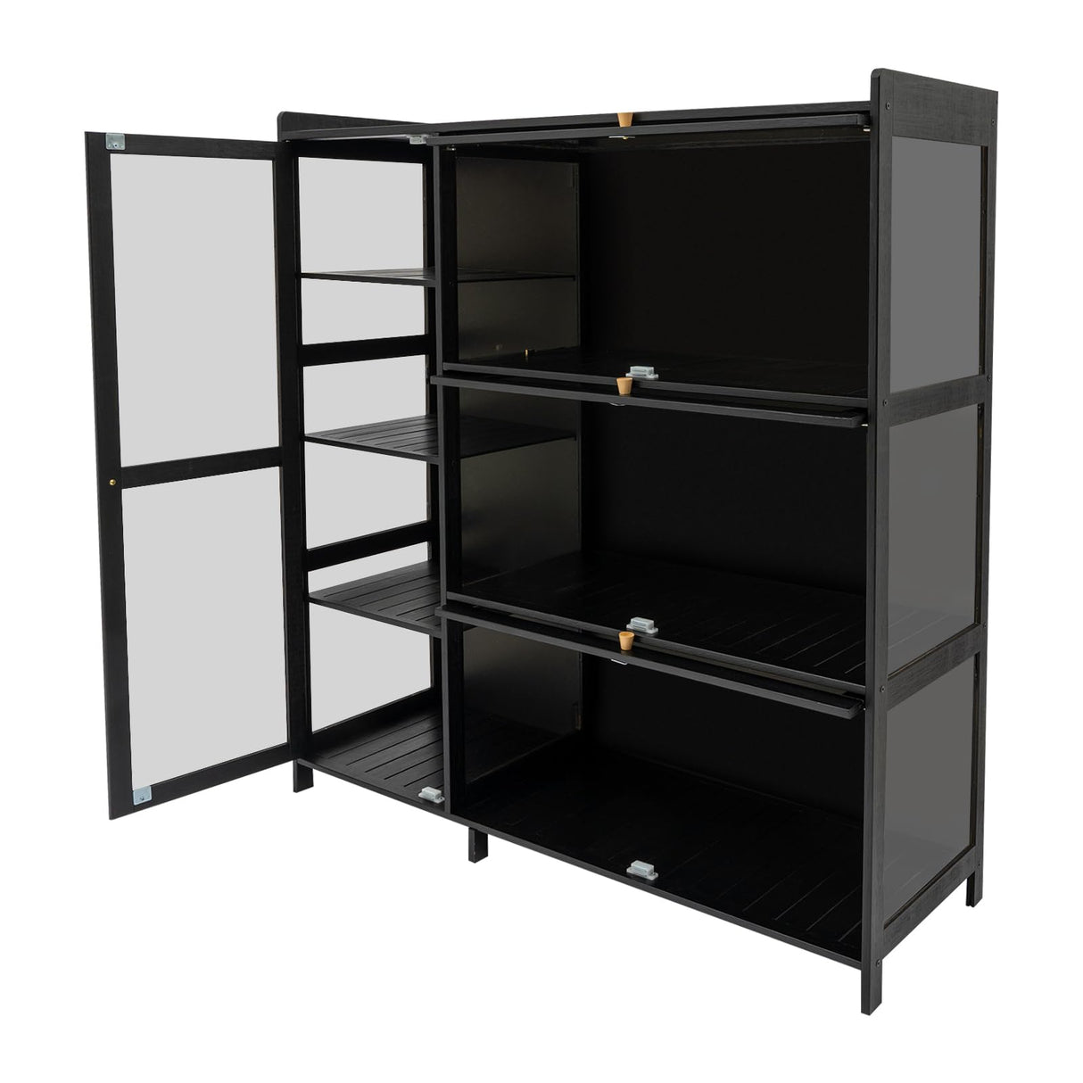 BANEBONE Display Cabinet with Acrylic Doors, 7 Storage Spaces Storage Cabinet & Curio Cabinet with Clear Acrylic Doors, Modern Black Bamboo & Composite Wood for Collectibles, Kitchen, Living Room BANEBONE